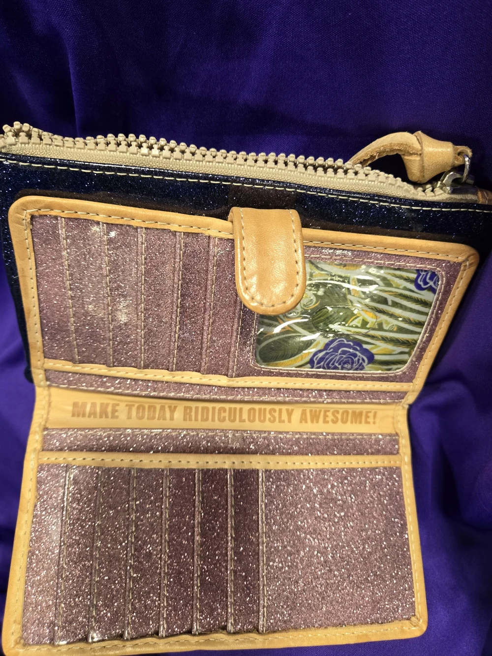 Consuela Black Glitter Wallet with Yellow Trim